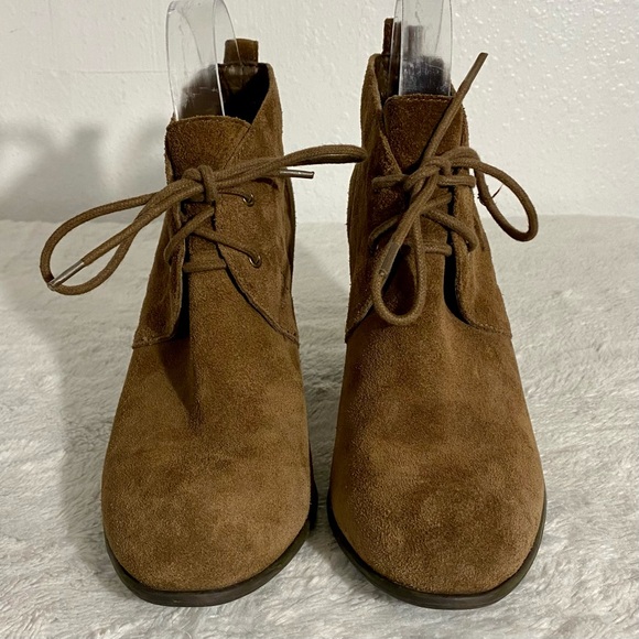 Lucky Brand Unitas Brown Suede Ankle Boots Women’s Size 8M Lace-Up Stacked Heel - Picture 4 of 12